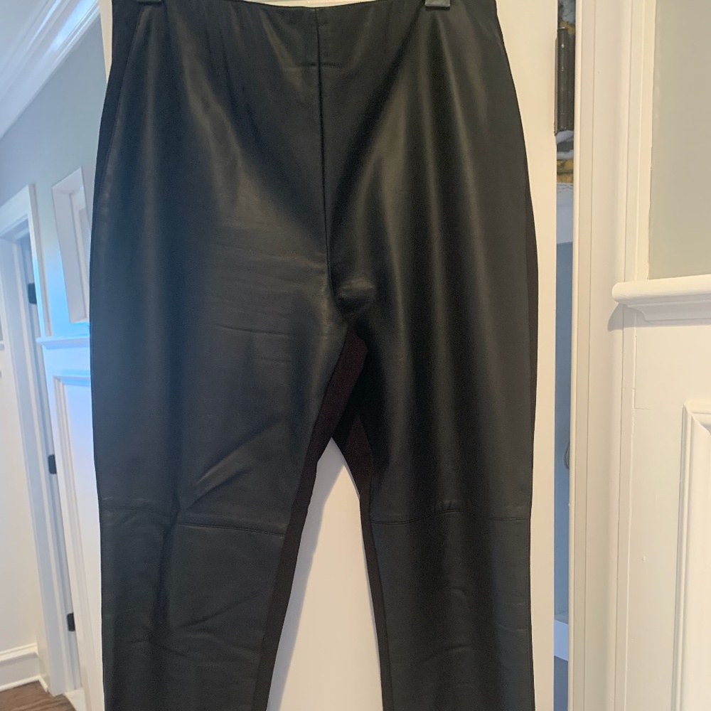 Straight Leg Faux Leather Front Ponte Pants